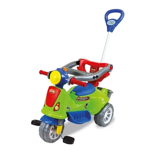 Triciclo Infantil 2 em 1 Maral Avespa – Passeio com Haste Empurrador e Pedal, Anel de Proteção, 12 Meses a 5 Anos