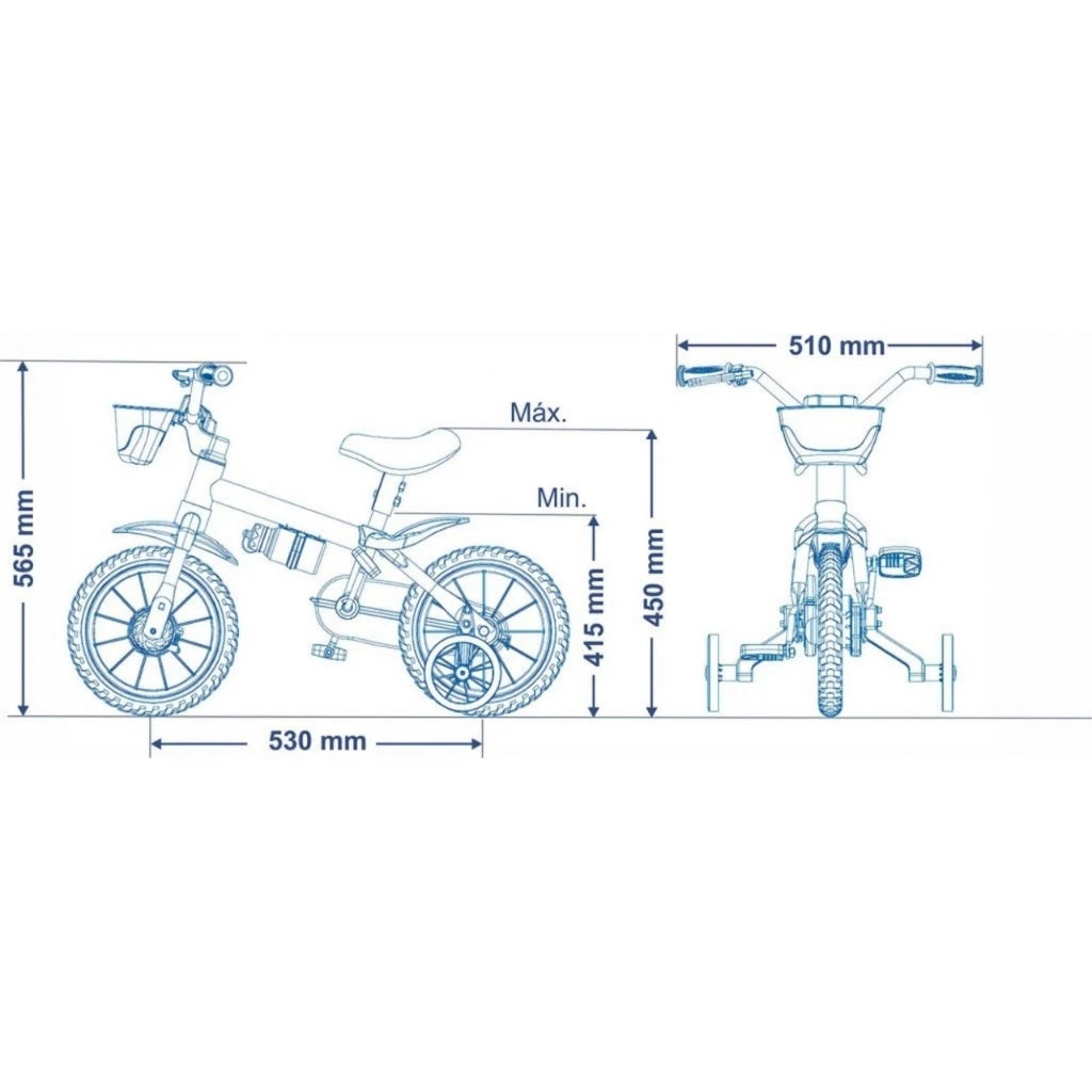 Bicicleta Infantil Aro 12 com Rodinhas para Meninas – Quadro Aço Carbono, Freio a Tambor e Selim Regulável, 2 a 5 Anos