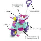 Triciclo Infantil 2 em 1 Maral Avespa – Passeio com Haste Empurrador e Pedal, Anel de Proteção, 12 Meses a 5 Anos