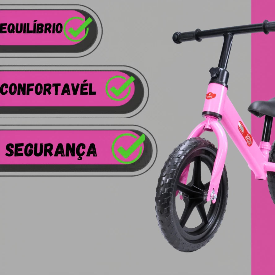 Bicicleta de Equilíbrio Infantil Sem Pedal Castela 4 Rodas – Liga de Aço, Aprovada Inmetro, a Partir de 12 Meses até 20kg