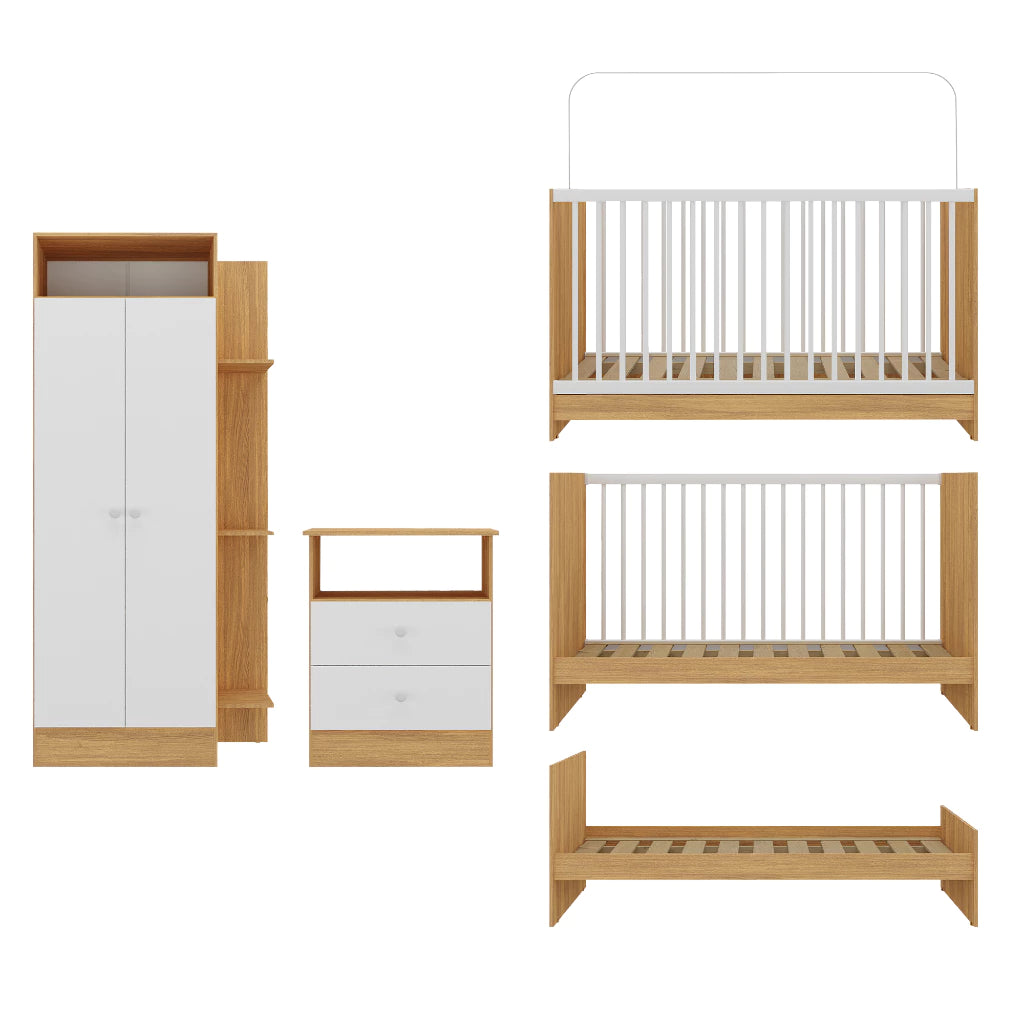 Jogo de Quarto Infantil Trevalla Pom Pom 3 Peças – Berço 3 em 1, Guarda-Roupa e Cômoda em MDP, Certificado Inmetro, 3 Anos de Garantia