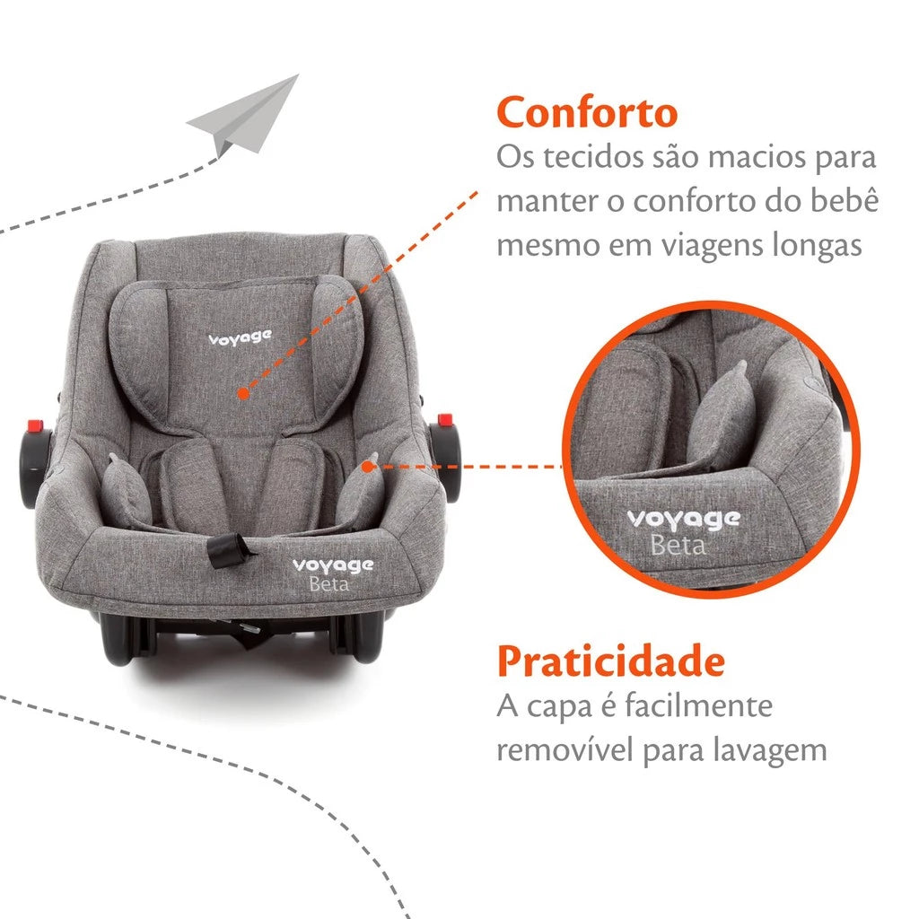 Bebê Conforto Voyage Beta Cinza Mescla – 5 Modos de Uso, Almofada Redutora, Capota e Cinto 3 Pontos, do Nascimento até 13kg