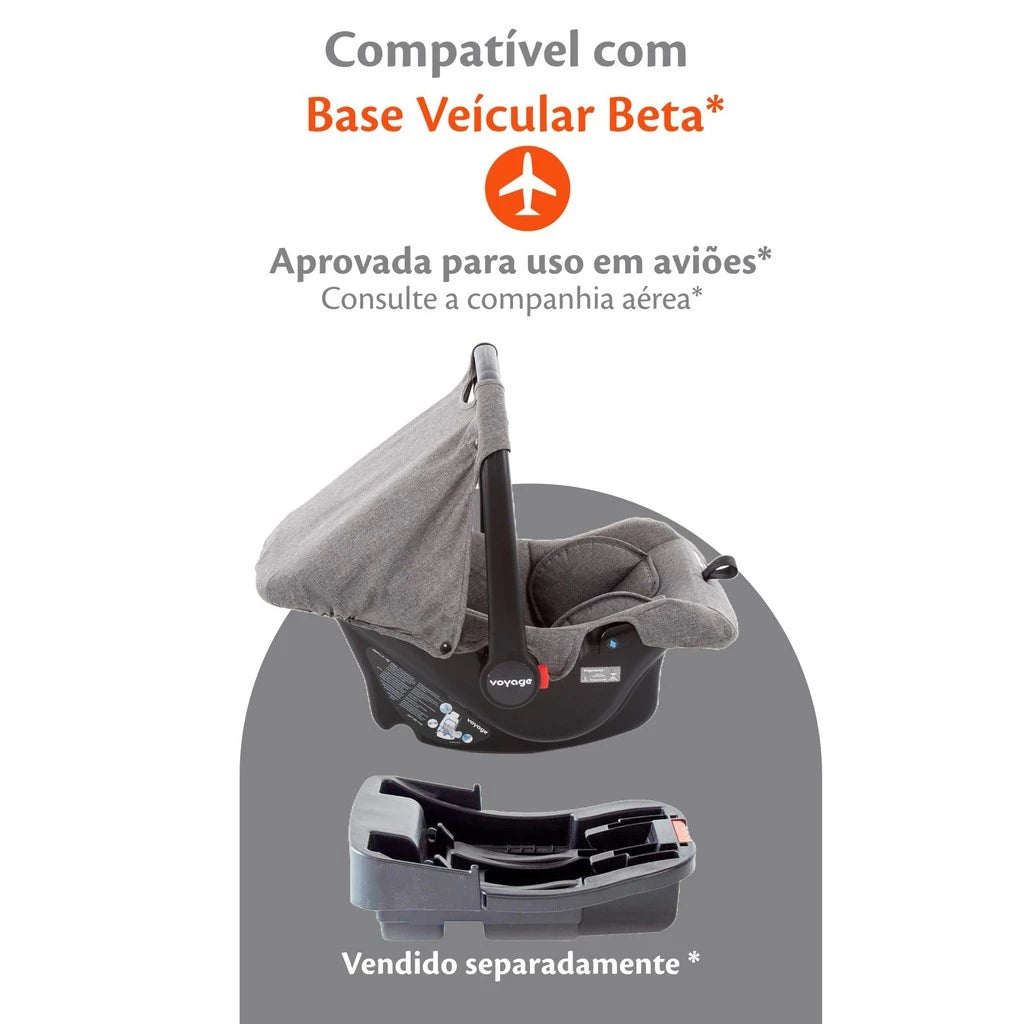 Bebê Conforto Voyage Beta Cinza Mescla – 5 Modos de Uso, Almofada Redutora, Capota e Cinto 3 Pontos, do Nascimento até 13kg