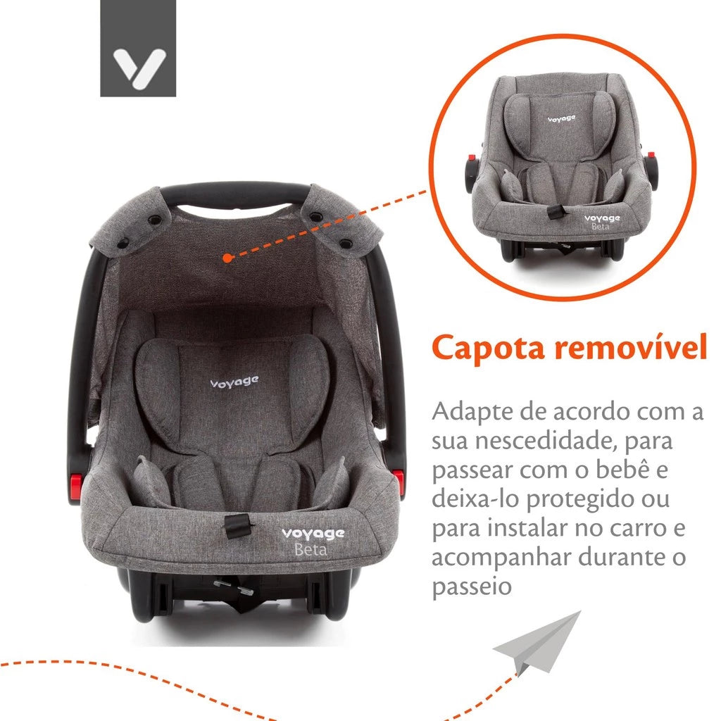Bebê Conforto Voyage Beta Cinza Mescla – 5 Modos de Uso, Almofada Redutora, Capota e Cinto 3 Pontos, do Nascimento até 13kg