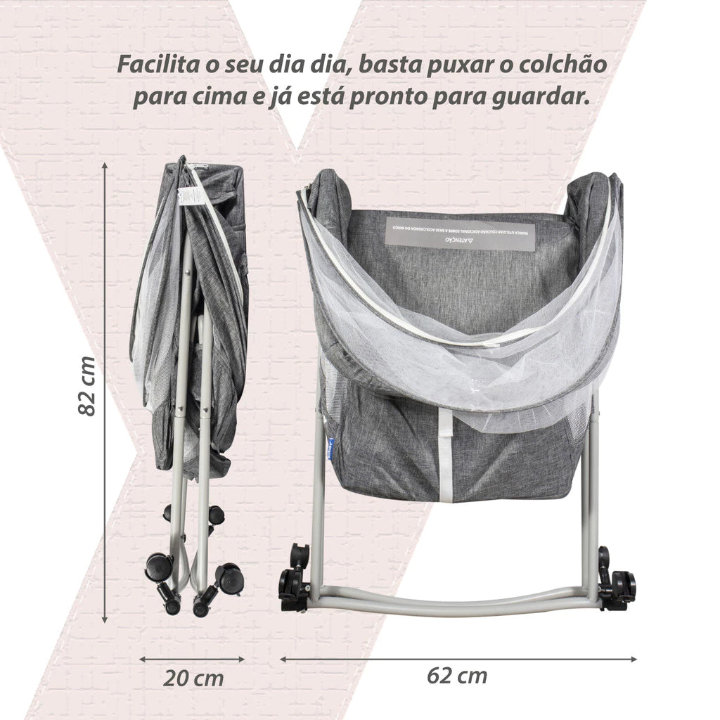 Berço Moisés Portátil KaBaby com Balanço, Mosquiteiro e Cesto – Modo Fixo e Balanço, Colchão Incluso