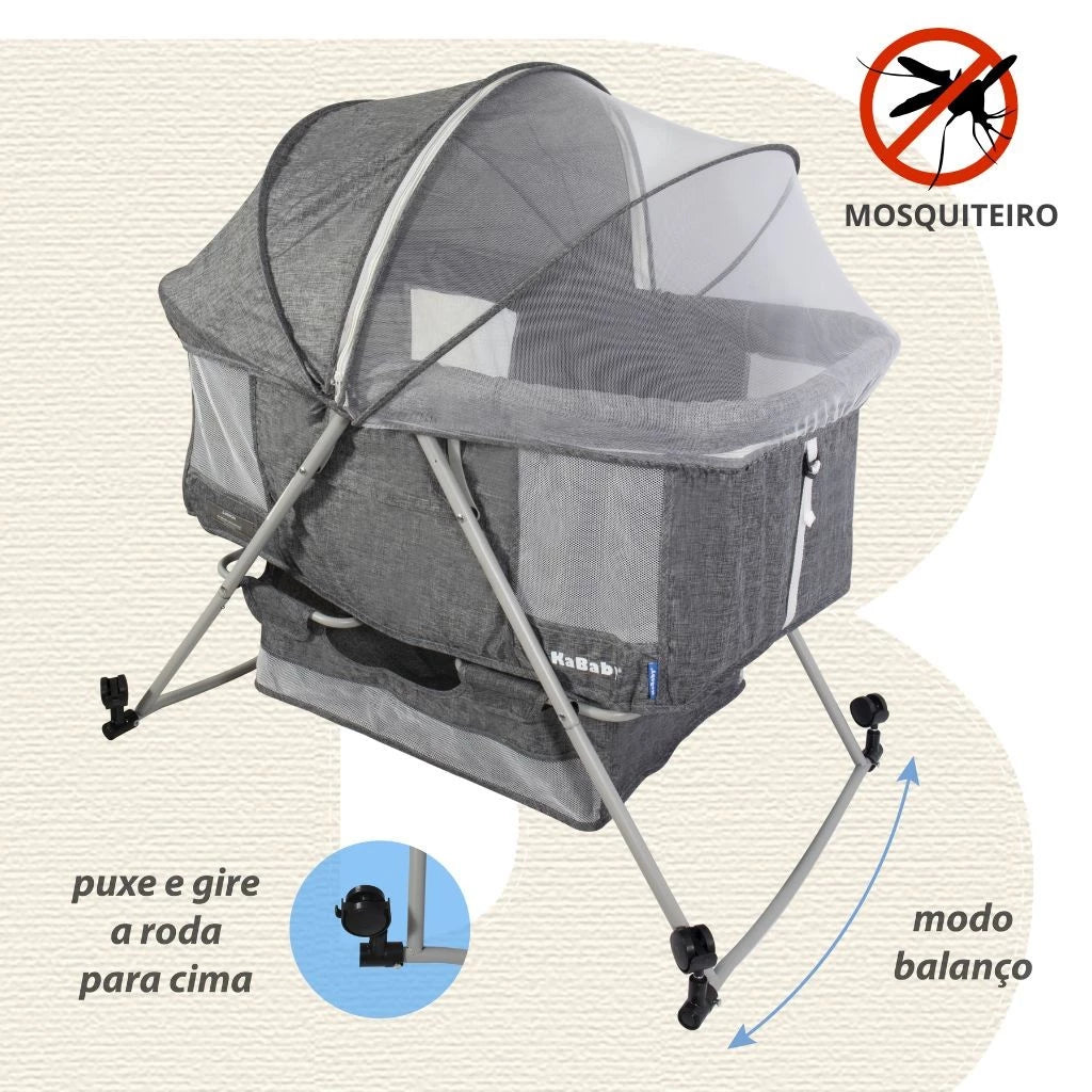 Berço Moisés Portátil KaBaby com Balanço, Mosquiteiro e Cesto – Modo Fixo e Balanço, Colchão Incluso