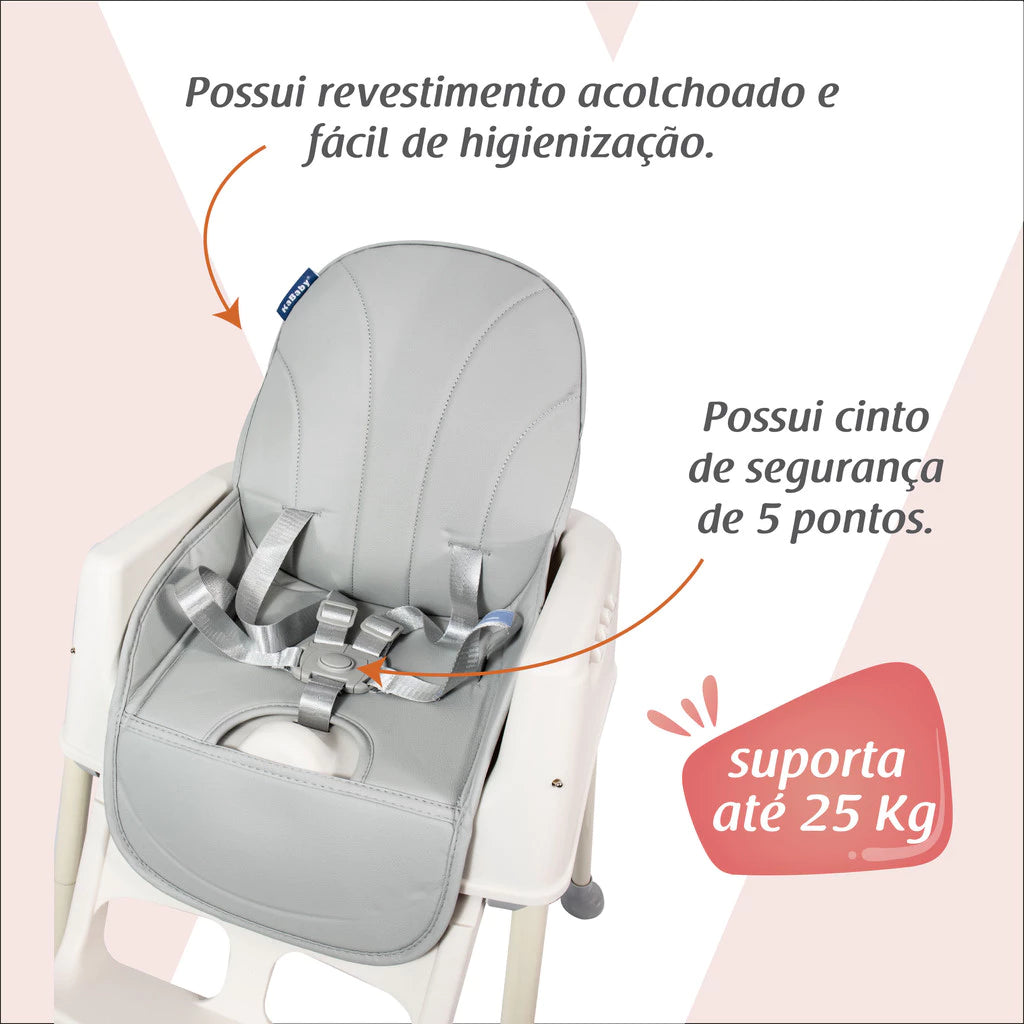 Cadeira de Alimentação Portátil KaBaby Gourmet 4 em 1 com Rodas – Bandeja Ajustável, Encosto Reclinável, Mesa de Atividades, 6 Meses até 25kg