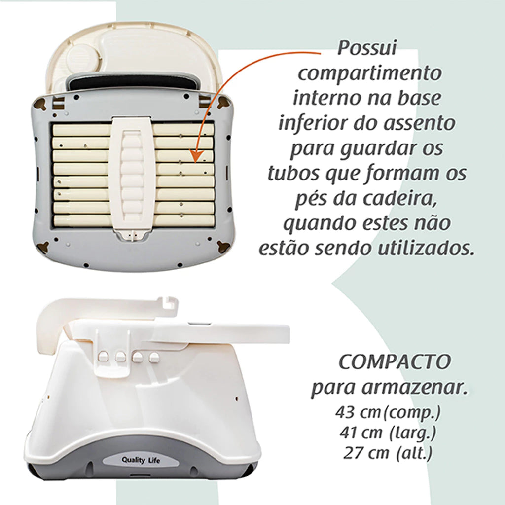 Cadeira de Alimentação Portátil KaBaby Gourmet 4 em 1 com Rodas – Bandeja Ajustável, Encosto Reclinável, Mesa de Atividades, 6 Meses até 25kg