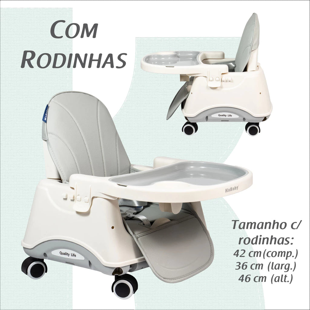 Cadeira de Alimentação Portátil KaBaby Gourmet 4 em 1 com Rodas – Bandeja Ajustável, Encosto Reclinável, Mesa de Atividades, 6 Meses até 25kg