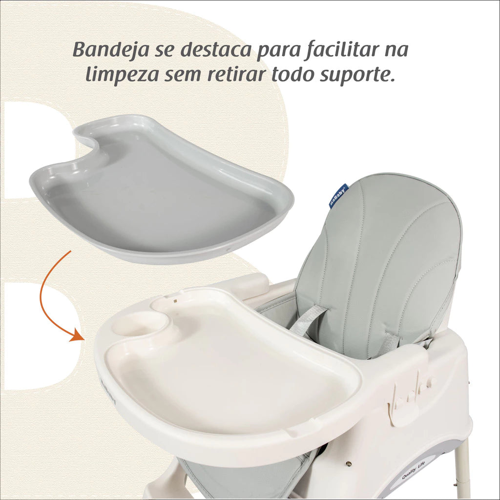 Cadeira de Alimentação Portátil KaBaby Gourmet 4 em 1 com Rodas – Bandeja Ajustável, Encosto Reclinável, Mesa de Atividades, 6 Meses até 25kg