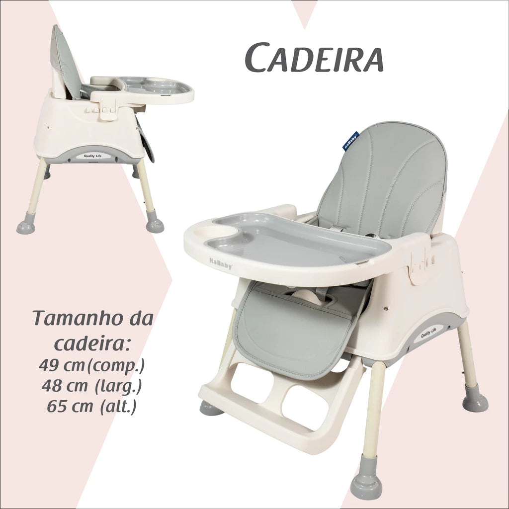 Cadeira de Alimentação Portátil KaBaby Gourmet 4 em 1 com Rodas – Bandeja Ajustável, Encosto Reclinável, Mesa de Atividades, 6 Meses até 25kg