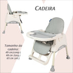 Cadeira de Alimentação Portátil KaBaby Gourmet 4 em 1 com Rodas – Bandeja Ajustável, Encosto Reclinável, Mesa de Atividades, 6 Meses até 25kg