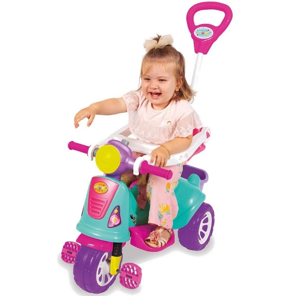 Triciclo Infantil 2 em 1 Maral Avespa – Passeio com Haste Empurrador e Pedal, Anel de Proteção, 12 Meses a 5 Anos