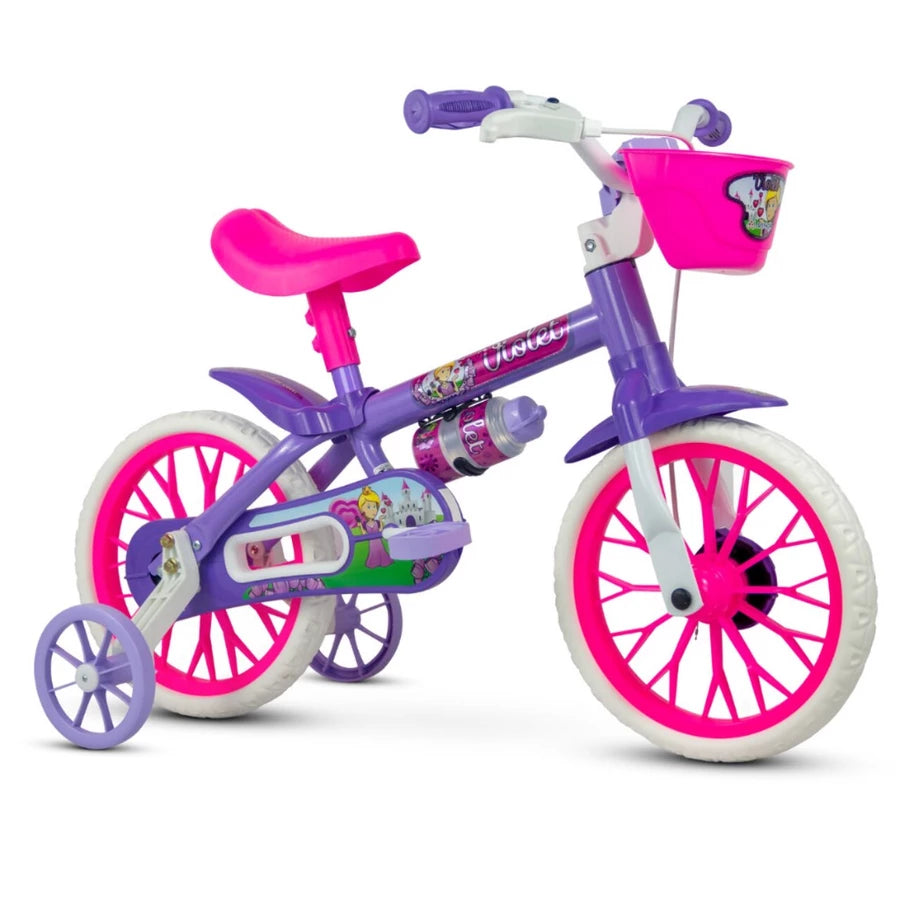 Bicicleta Infantil Aro 12 com Rodinhas para Meninas – Quadro Aço Carbono, Freio a Tambor e Selim Regulável, 2 a 5 Anos